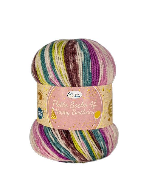 Rellana Flotte Socke 4f Happy Birthday – Feestelijk sokkengaren voor elk project 🎉