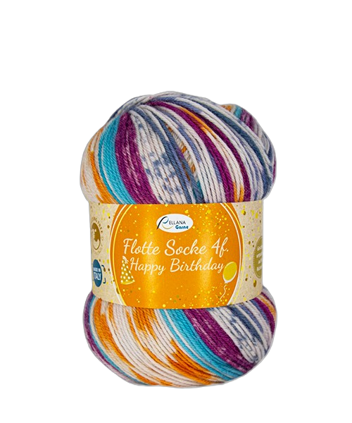 Rellana Flotte Socke 4f Happy Birthday – Feestelijk sokkengaren voor elk project 🎉